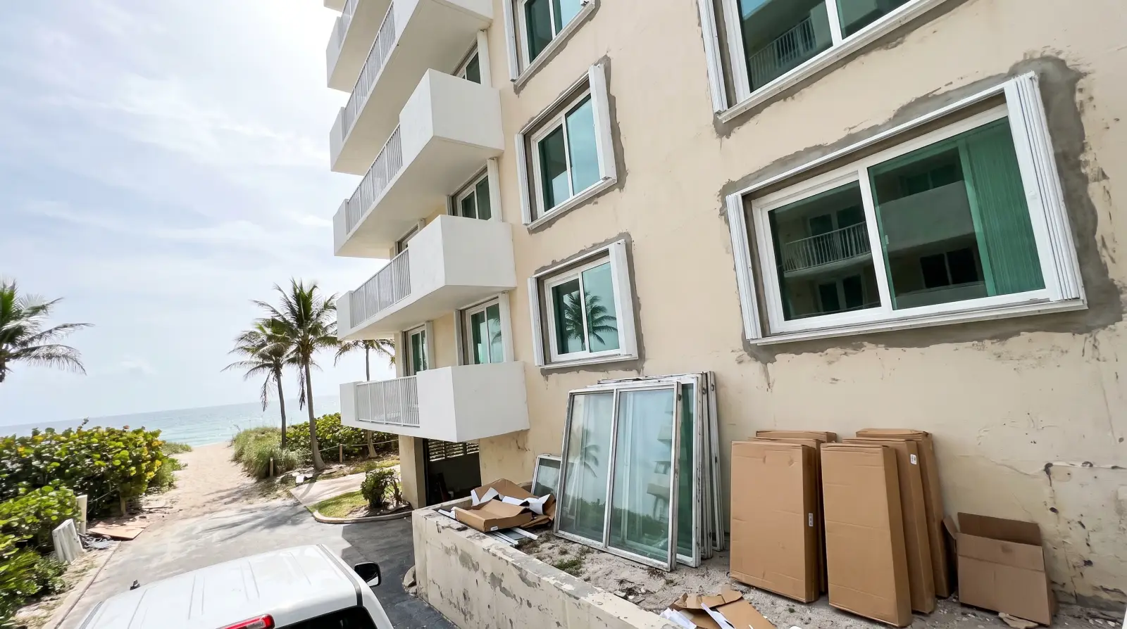 Impact windows and balcony sliders on an oceanfront condo tower in Bal Harbour, FL