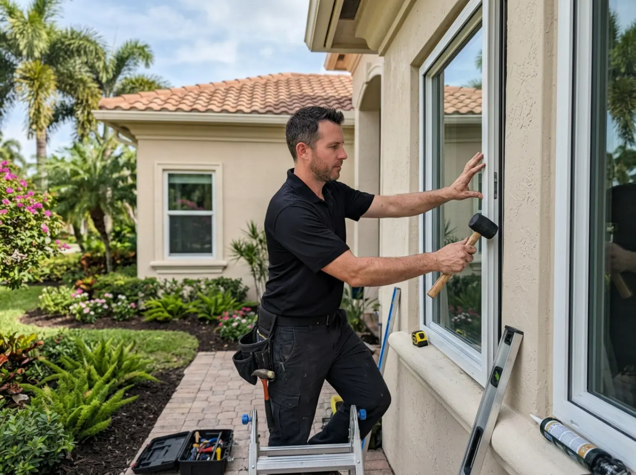 Modern Window Solutions crew installing impact windows on a Boca Raton, FL home