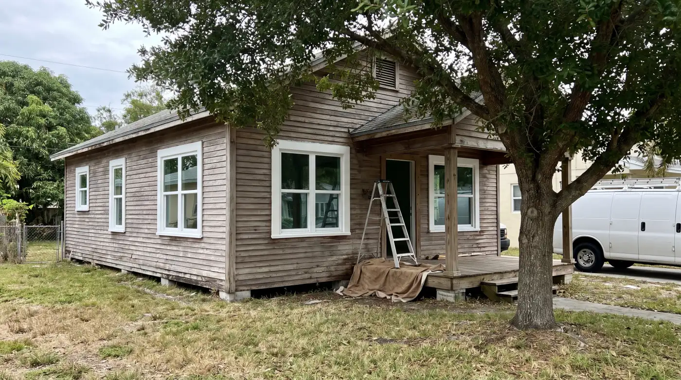 Impact windows on a frame cottage in Delray Beach, FL