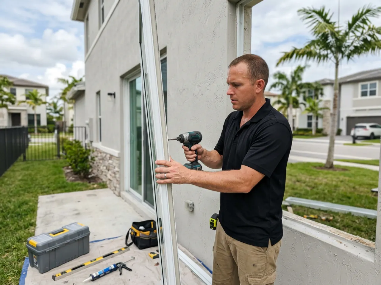 Modern Window Solutions crew installing impact windows on a Doral, FL home