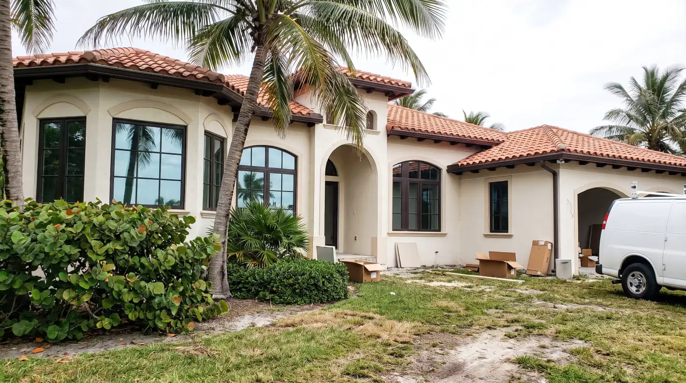 Impact windows on a Mediterranean-style estate home in Gulf Stream, FL