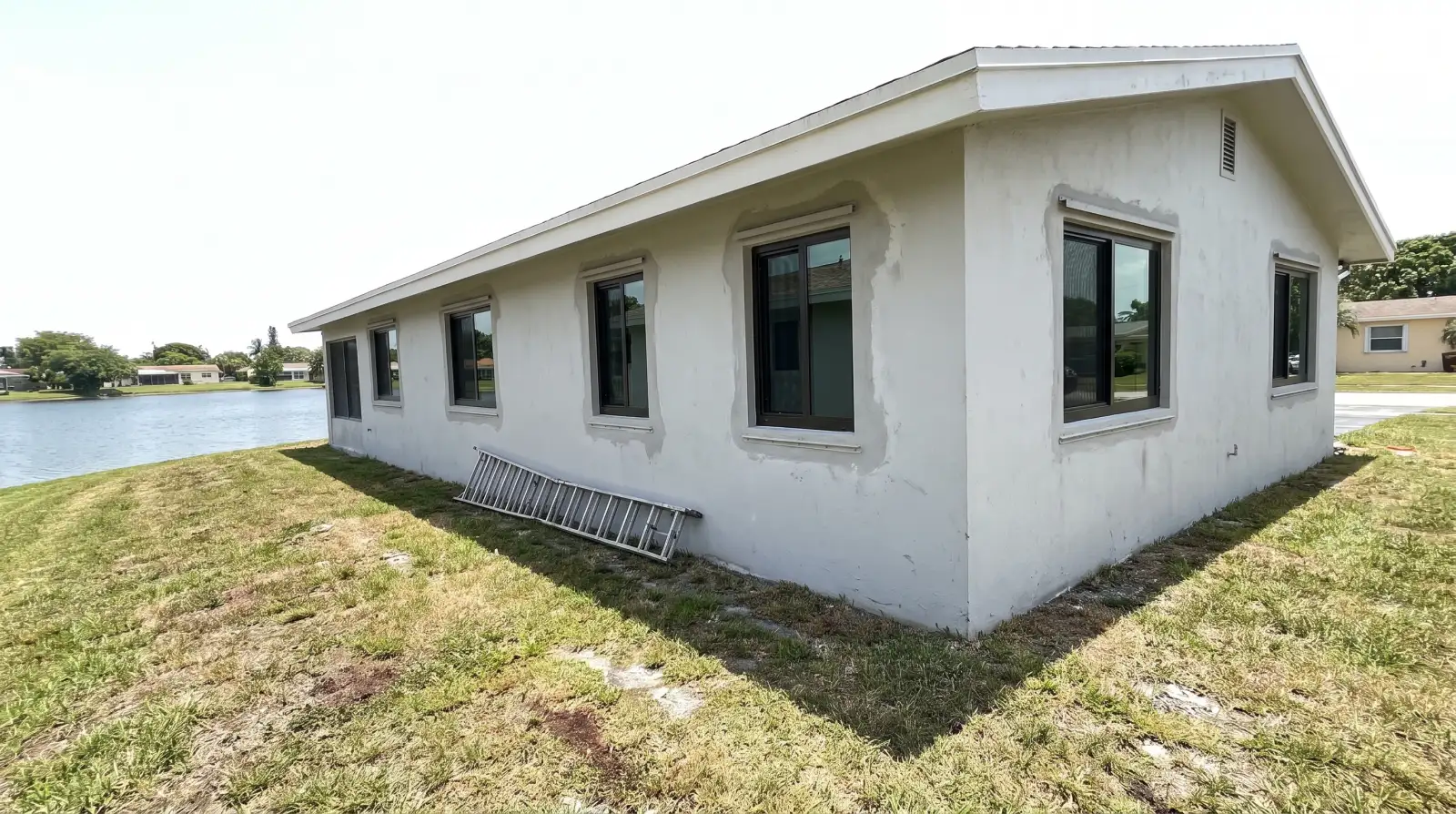 Impact windows on a lakefront home in Lake Clarke Shores, FL