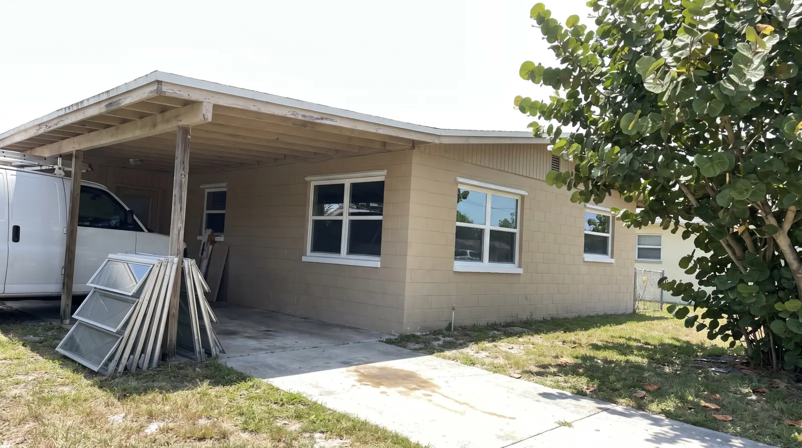 Impact windows on a mid-century home in Lantana, FL
