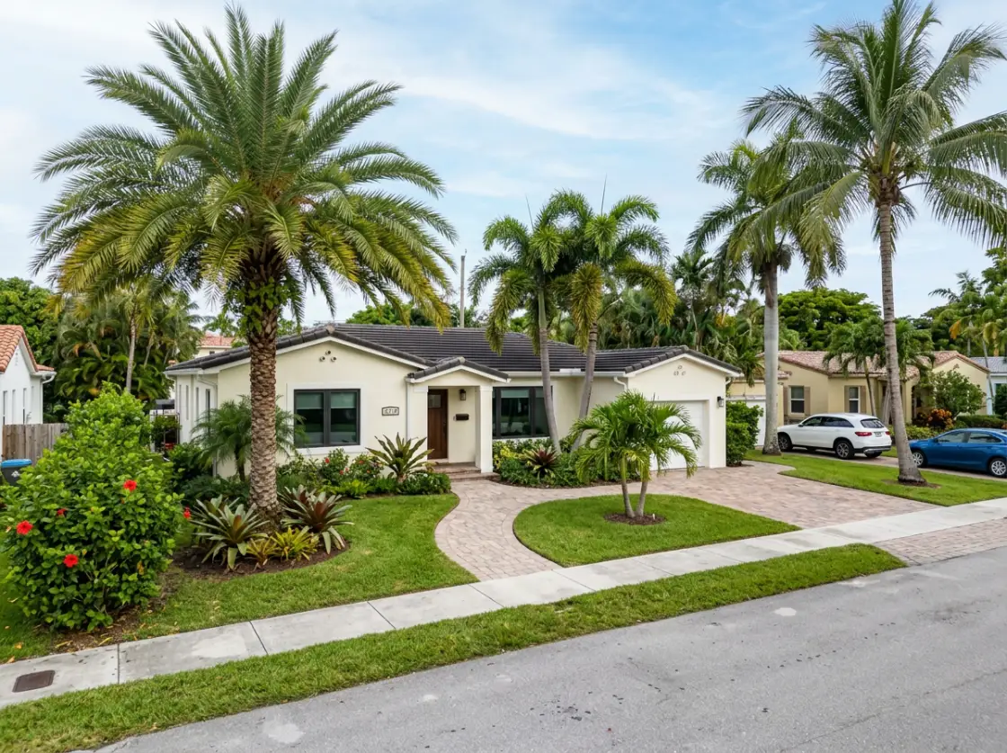 Bright stucco Miami, FL home with new impact windows