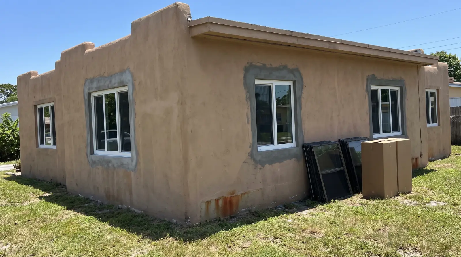 Impact windows on a Pueblo Revival style home in Miami Springs, FL