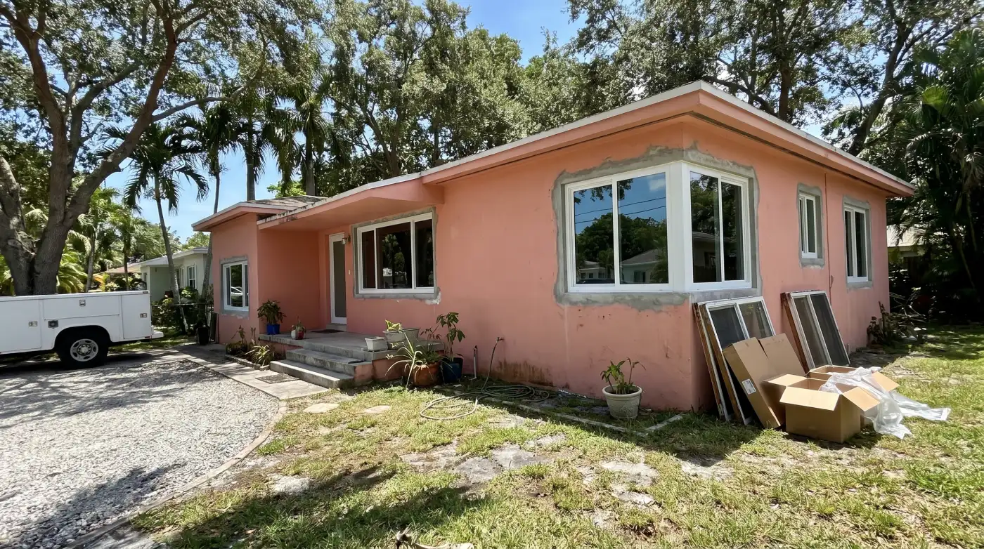 Impact windows on a 1950s home in South Miami, FL