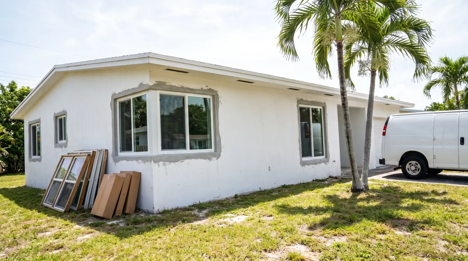 Impact windows on a mid-century single-family home in Surfside, FL