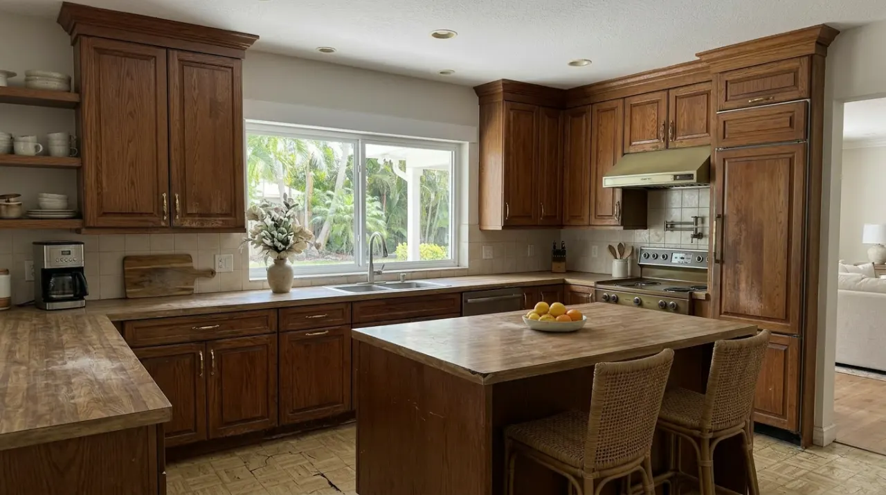Before: old, dated kitchen