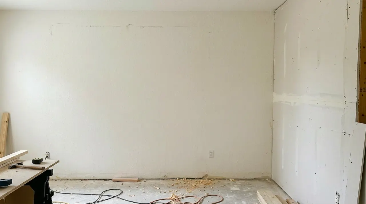 Before: solid blank wall, no window