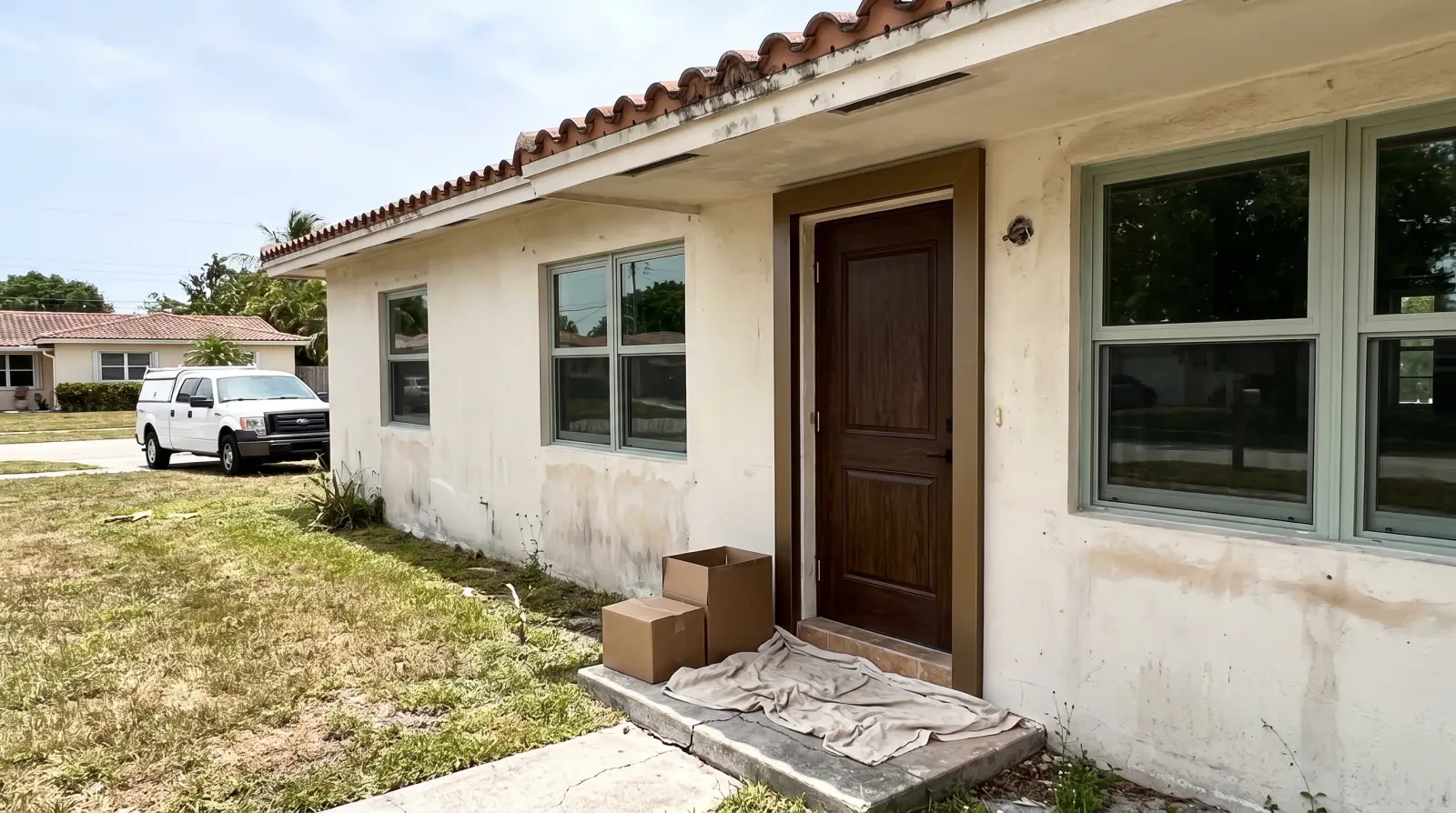 Impact front door on a Mediterranean Revival home in Boca Raton, FL
