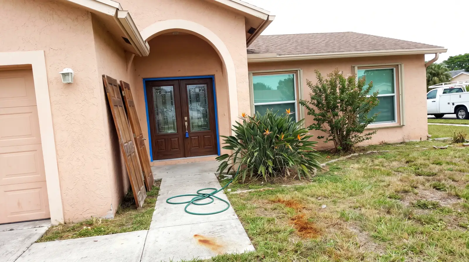 Impact front door on a 1980s home in Coral Springs, FL