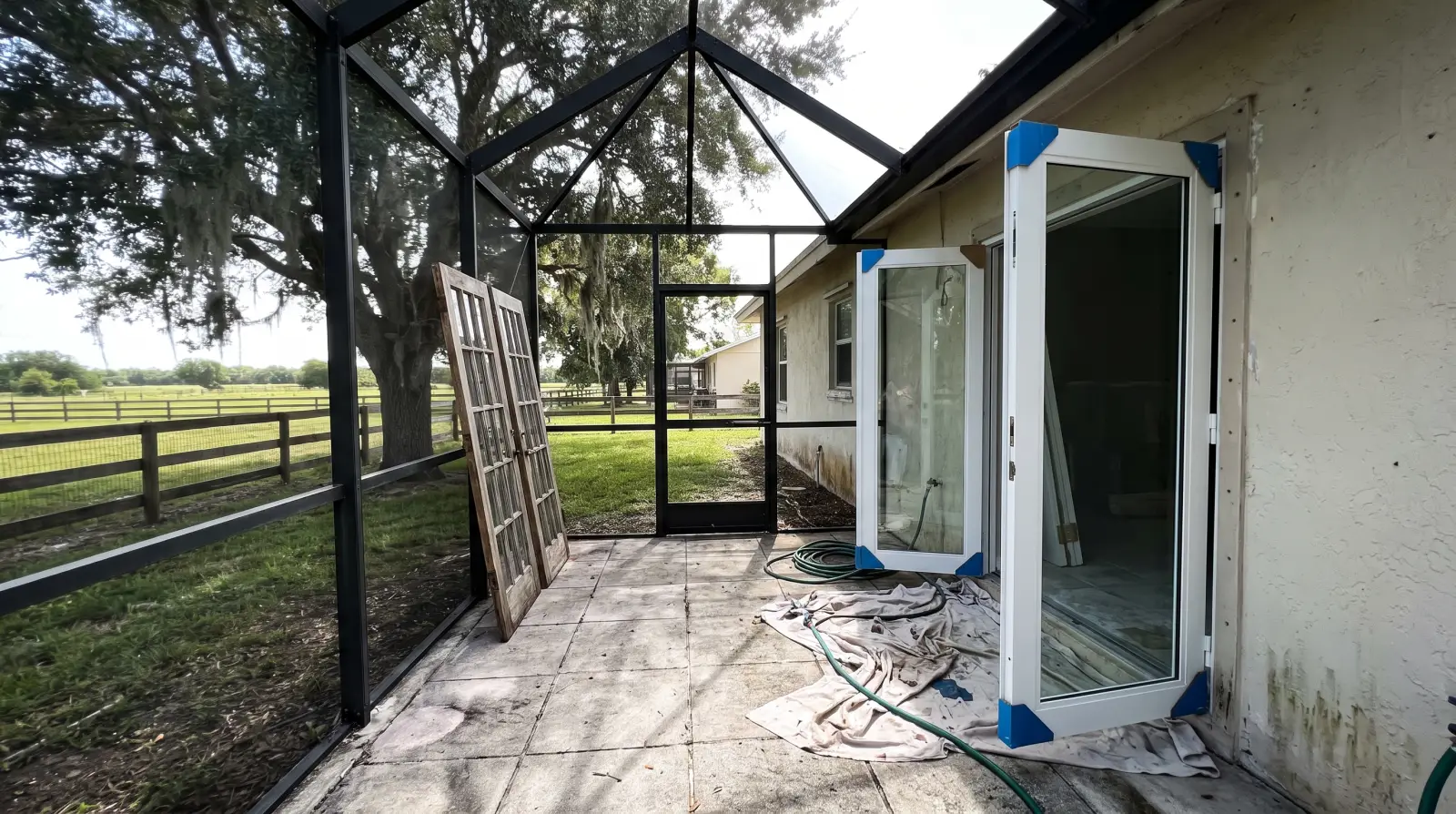 Impact front door on a ranch-style home in Davie, FL