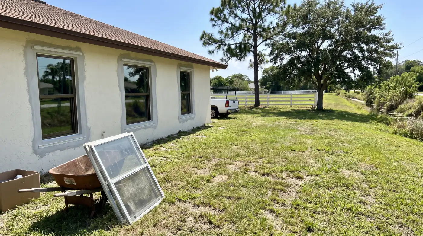 Impact windows being installed on a ranch home in Davie, FL