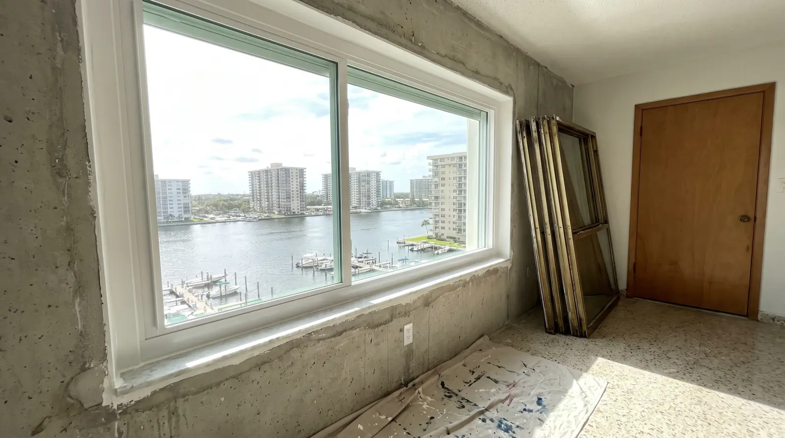 Impact windows being installed in a condo building in Hallandale Beach, FL