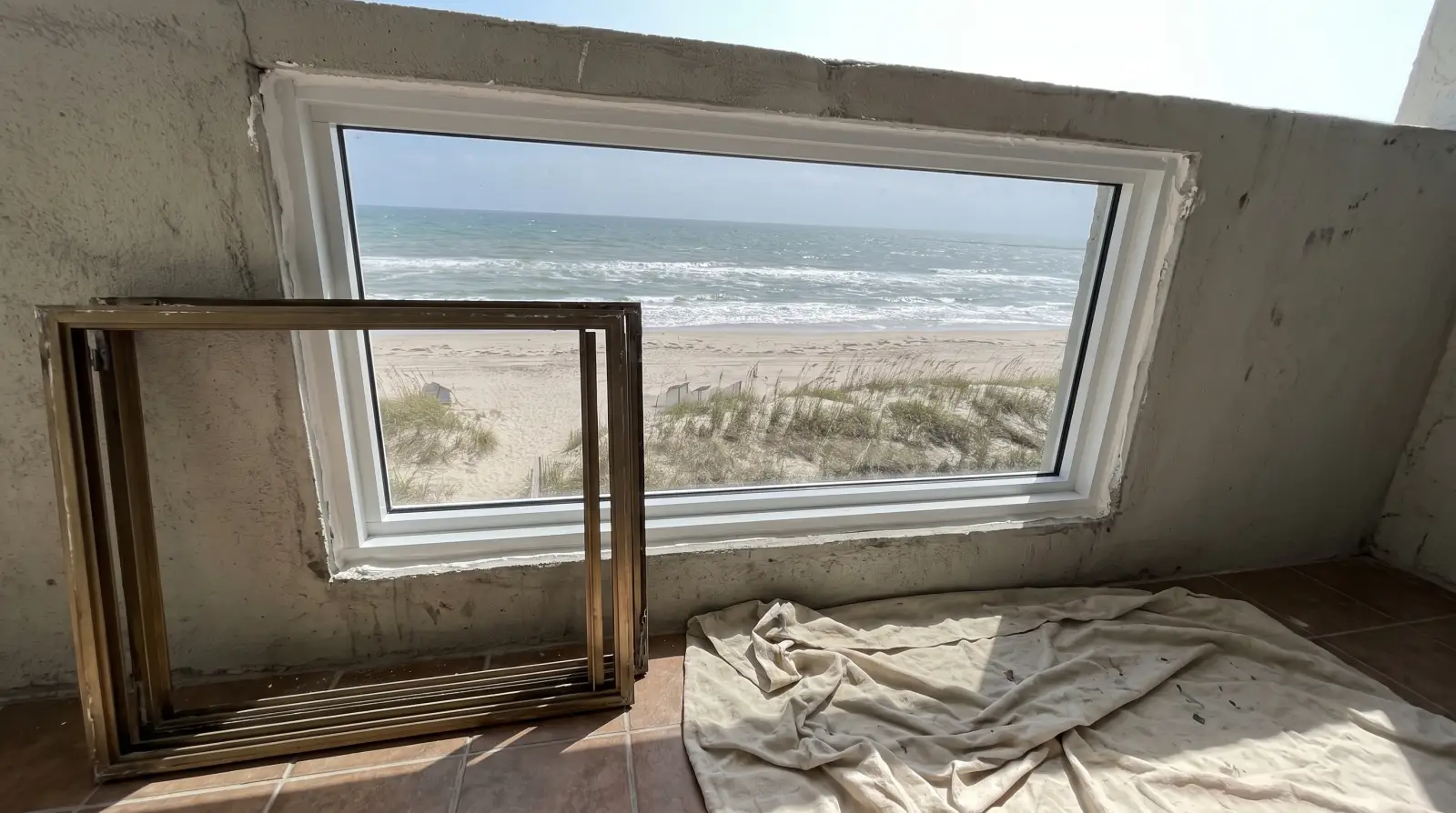 Impact windows being installed in an oceanfront condo in Hillsboro Beach, FL