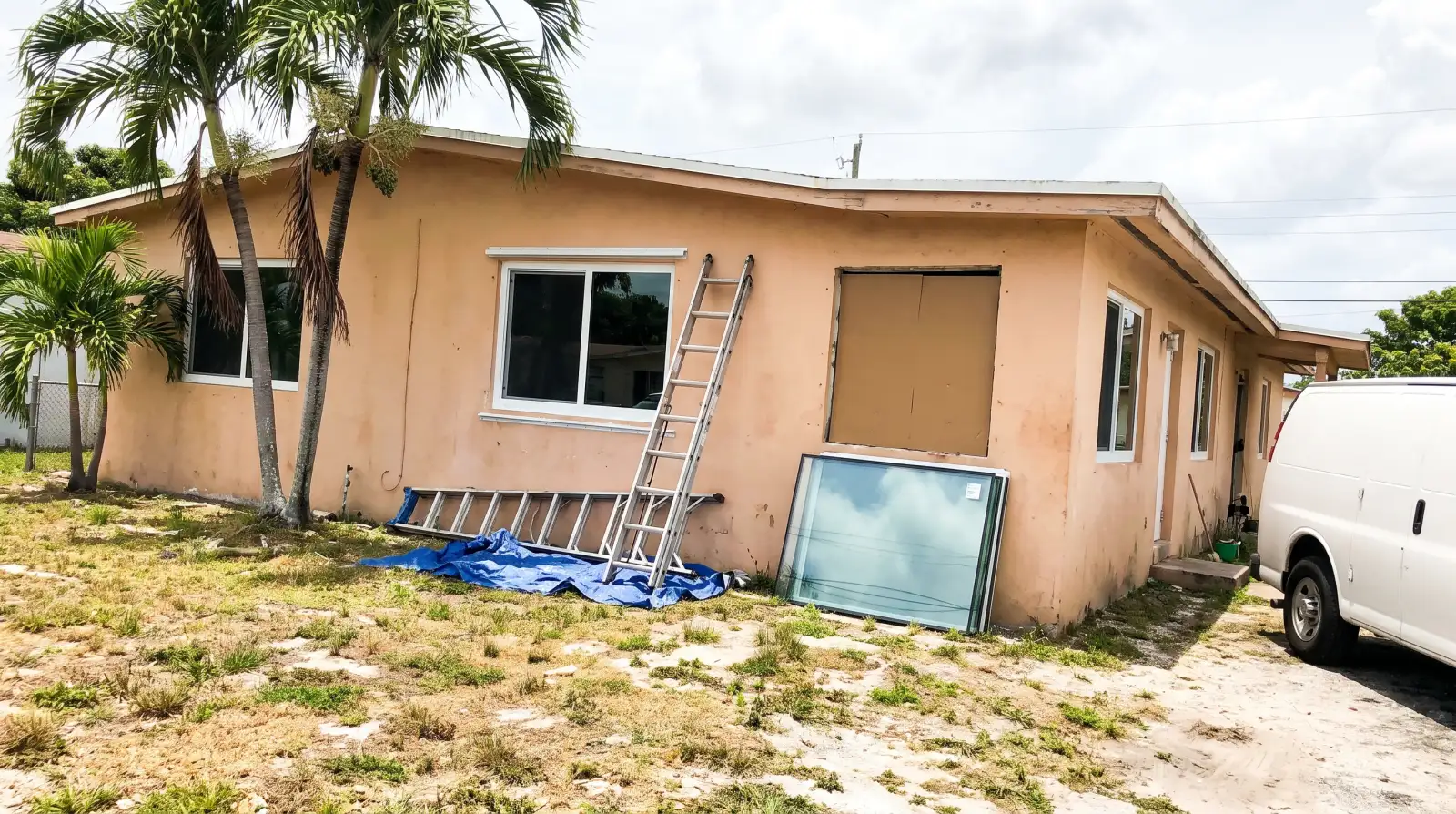 Impact windows being installed on a concrete-block home in Opa-locka, FL
