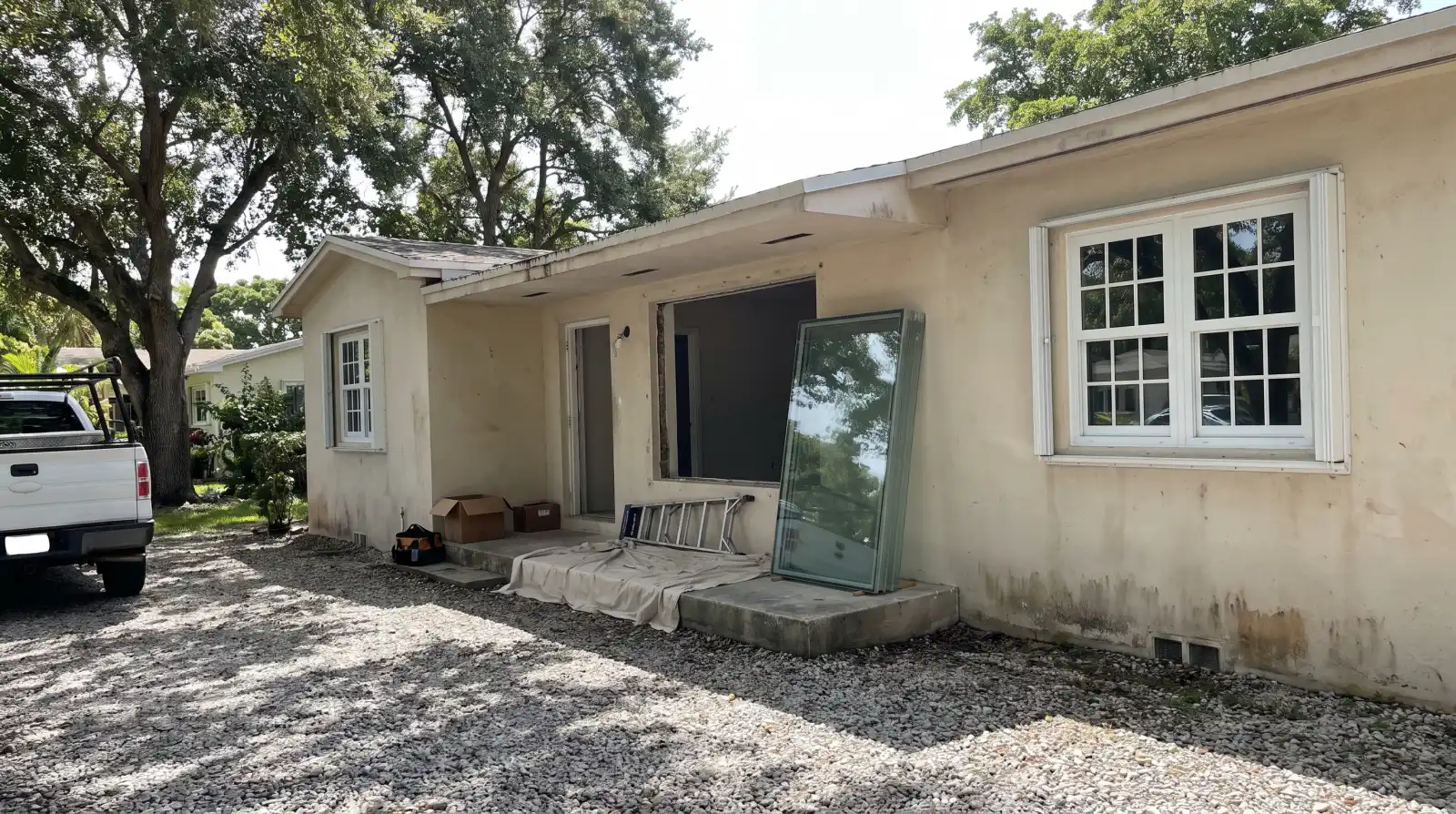 Impact windows on a 1950s home in South Miami, FL