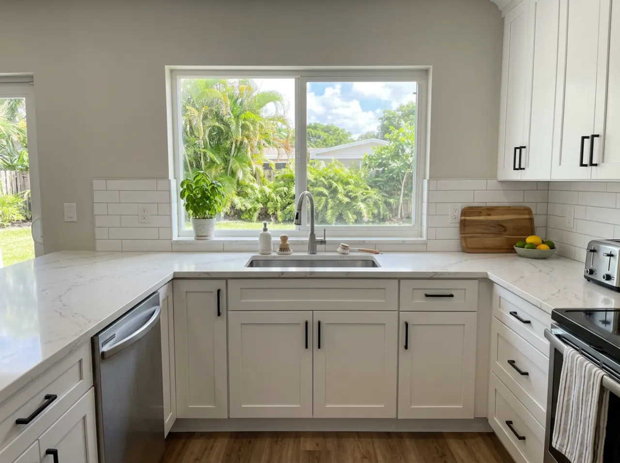 Remodeled everyday kitchen with a window over the sink in a Hollywood, FL home