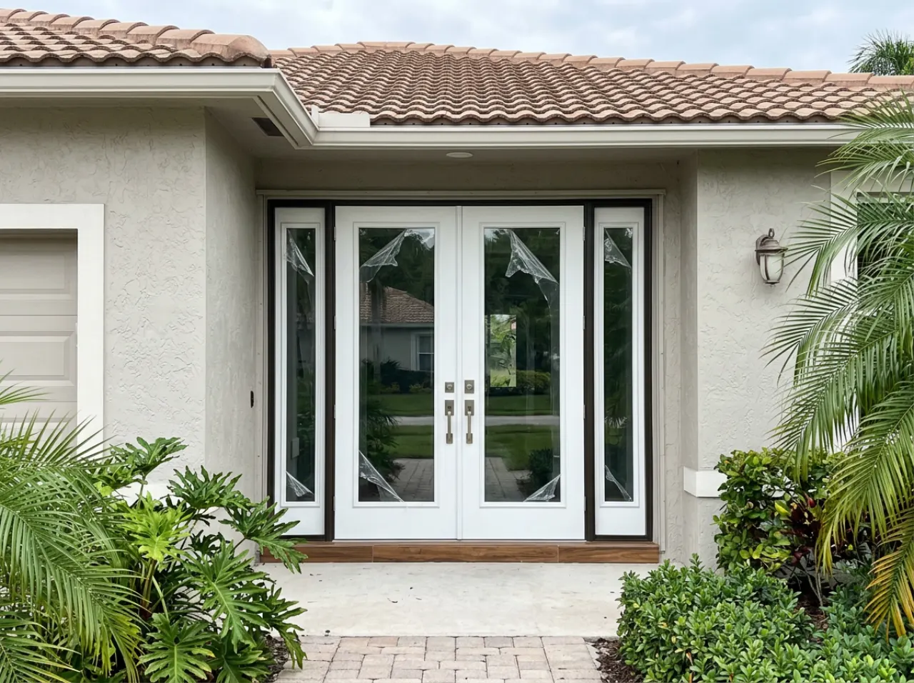 Double hurricane impact entry door just installed on a South Florida home