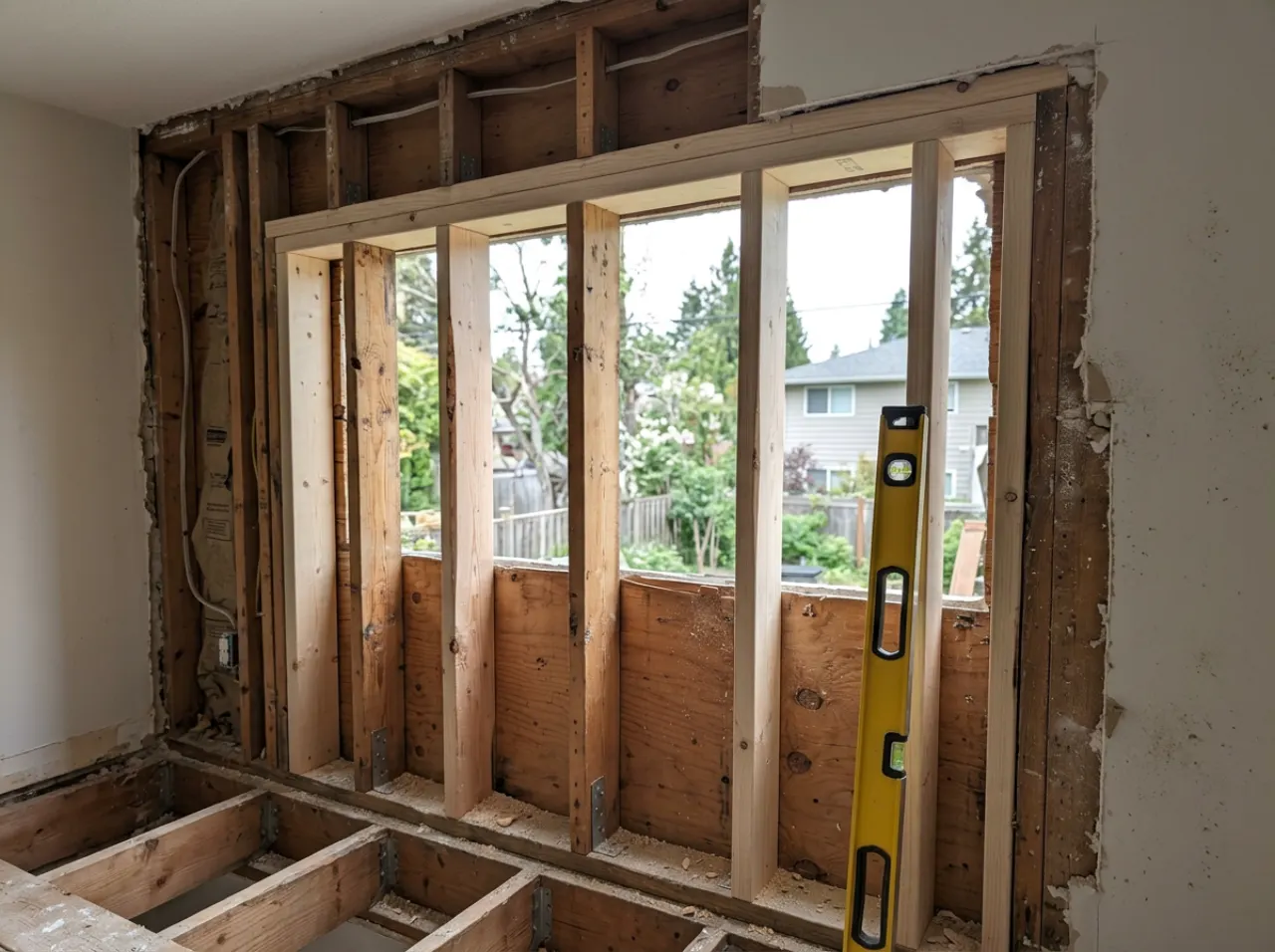Wall opening being widened for a larger window during a South Florida renovation