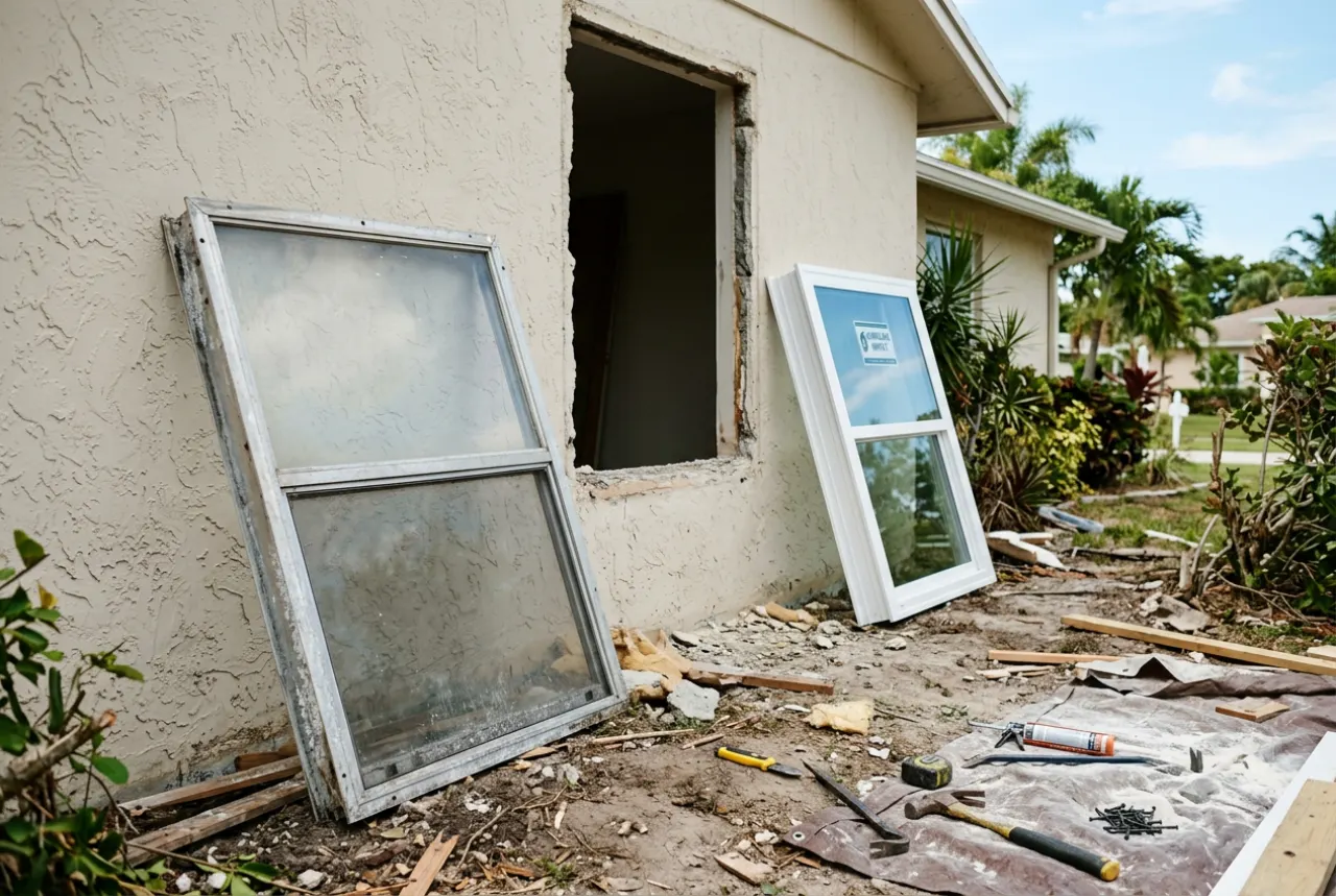 Old window being replaced with a new impact window